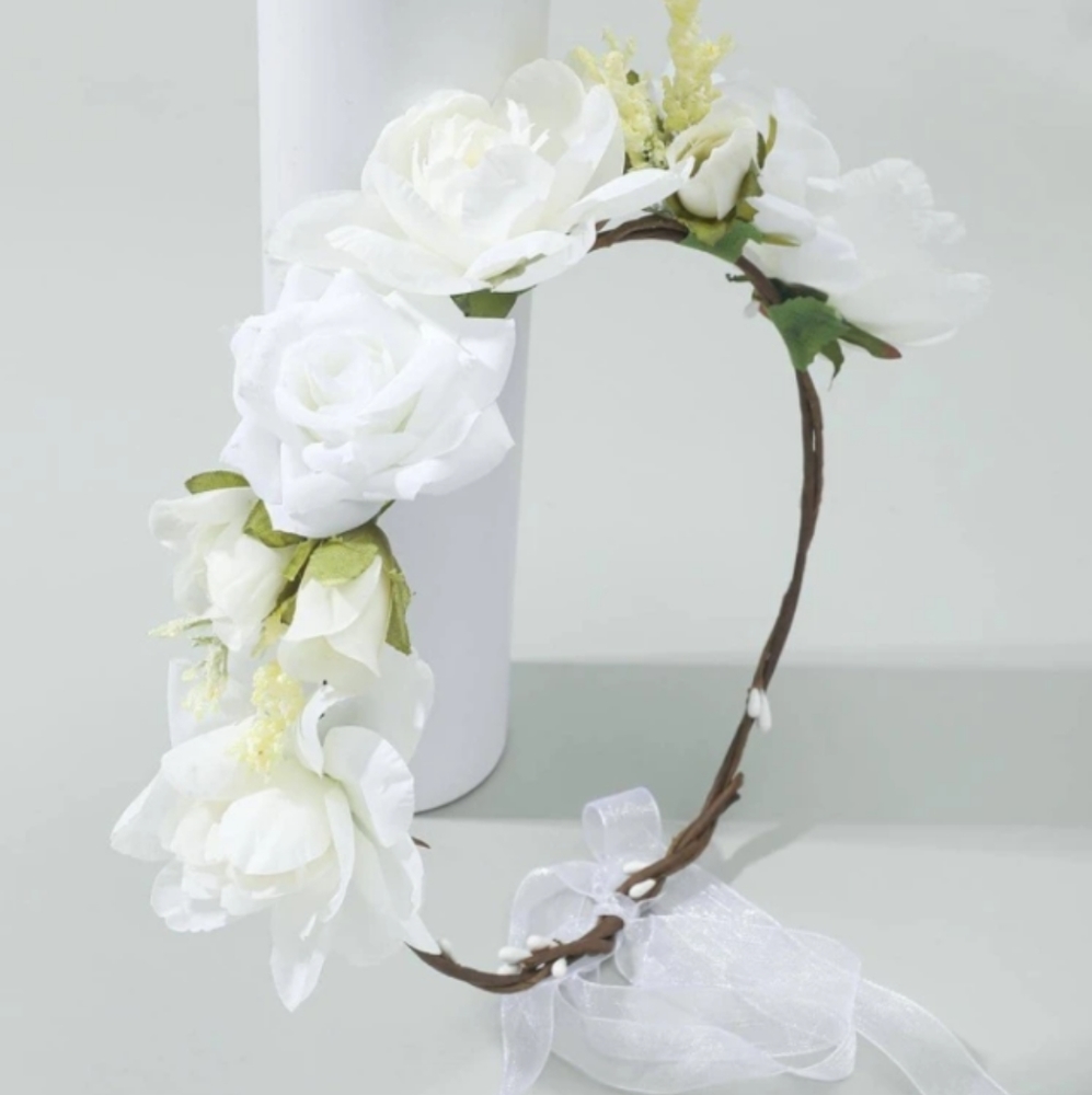 White floral rose bridal wedding head piece crown